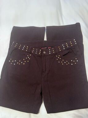 Simon Chang Size14 Dark Brown Stretch Denim Studded Jeans Limited Edition